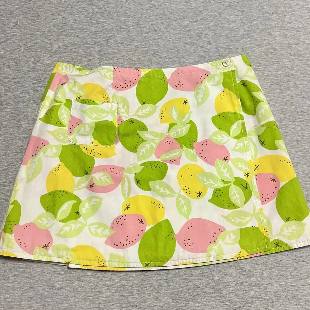 Lilly Pulitzer Wrap Skirt‎ Womens 4 Pink Reversible Patchwork Lemon Lime Vintage